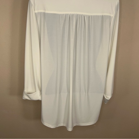 MEDIUM WONDERLY IVORY WHITE BLOUSE STRETCH NEUTRAL 3/4 SLEEVE - Picture 9 of 12